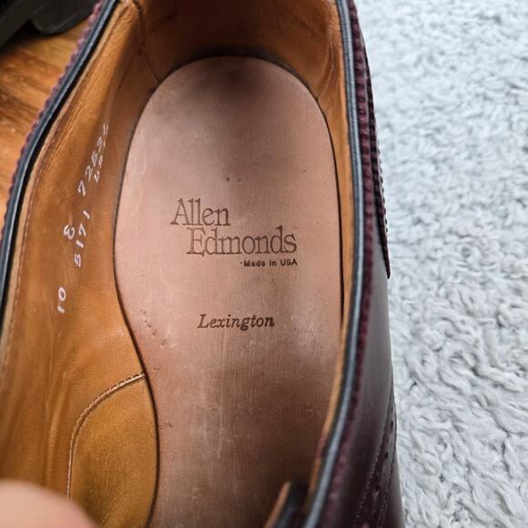 Allen Edmonds Men 10E Lexington Burgundy Maroon Cap Toe Brogue Oxford Dress 5171 - Picture 14 of 15